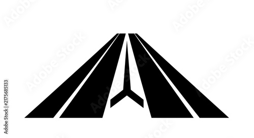 A minimalist black graphic illustration of a converging road perspective