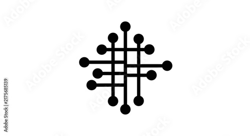 A minimalist black digital network icon isolated on a white background