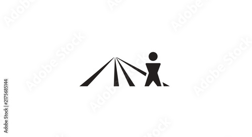 A minimalist black icon representing a person walking on a path