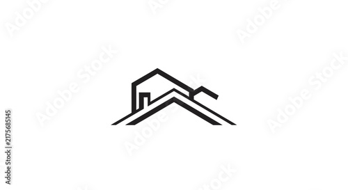 A minimalist black line art icon representing a simple residential house roof structure