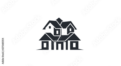 A minimalist black icon representing a residential house structure