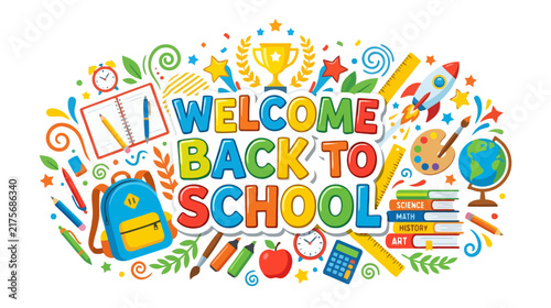 Welcome Back to School: Colorful Illustration with School Supplies and Kids' Theme