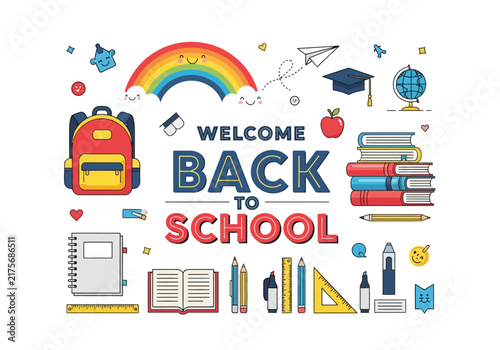 Welcome Back to School Icons and Symbols - Education Concept