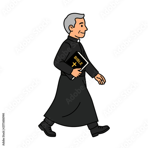 Catholic Priest Walking Holding a Bible Illustration.