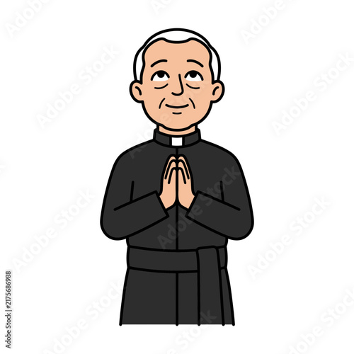 Cartoon illustration of a praying Catholic priest.