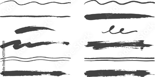 Collection of varied black hand drawn brush stroke lines and wavy underlines against a white backdrop