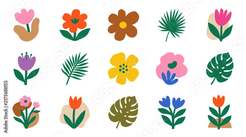 Collection of Abstract Floral and Leaf Illustrations.