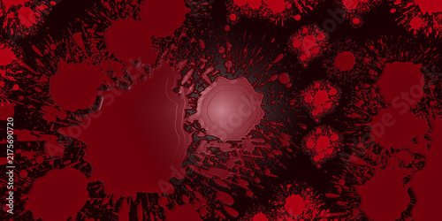 Abstract red splatter and droplets on dark textured background, medical or crime concept