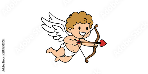 Fotografía Cartoon cupid flying with bow and heart arrow for valentines day card