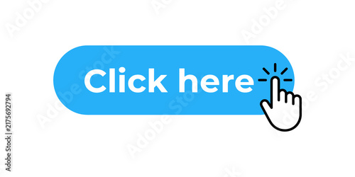 Plakat Click here button with cursor hand for website action and user interaction.