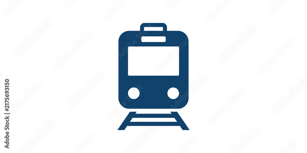 Fototapeta premium Dark blue train vehicle icon with front view for public transportation.