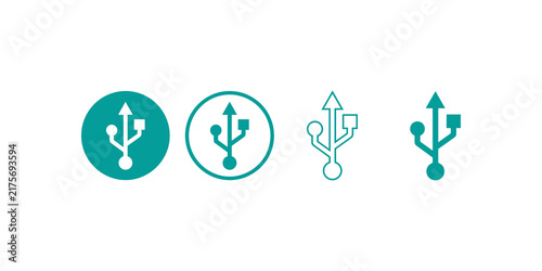 Bild auf Leinwand Teal usb connection symbol set in solid outline and flat design styles