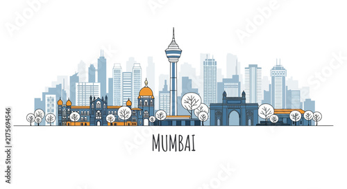 Mumbai Skyline Illustration: Iconic Landmarks and Modern Architecture