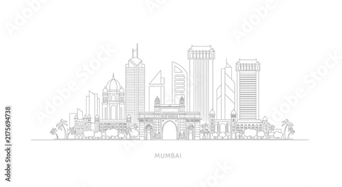 Mumbai Skyline Outline - Gateway of India & Modern Architecture