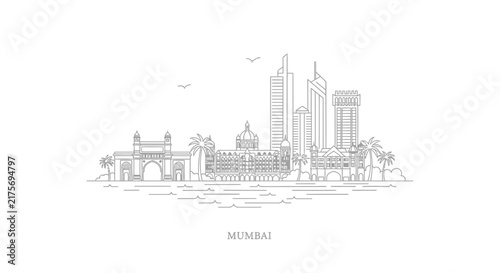 Mumbai Skyline Outline - India Cityscape Line Art