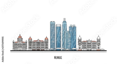 Mumbai Skyline Silhouette - Famous Indian City Architecture