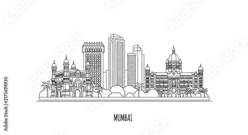 Mumbai Skyline Silhouette - Famous Landmarks Vector Art