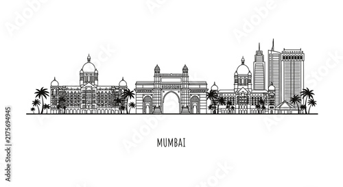 Mumbai Skyline Silhouette - Gateway of India & Taj Mahal Palace Hotel