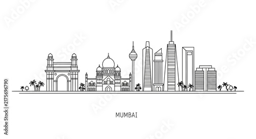 Mumbai Skyline Art: Iconic Landmark Cityscape Outline