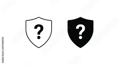 Question mark inside shield icon black and white versions