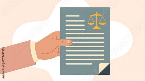 Legal regulation document held by hand with justice symbol illustration