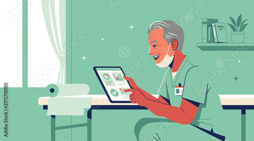 Doctor using tablet with medical data, modern healthcare technology, isolated on transparent background