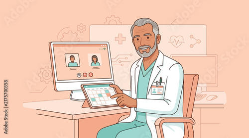 Doctor using telehealth technology for virtual patient consultations and scheduling