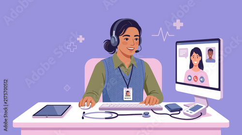Doctor using telemedicine for virtual patient consultation, isolated, transparent background