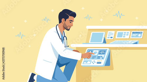 Doctor Using Futuristic Medical Technology Device on Transparent Background