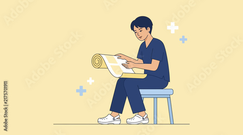 Doctor reviewing medical chart on transparent background