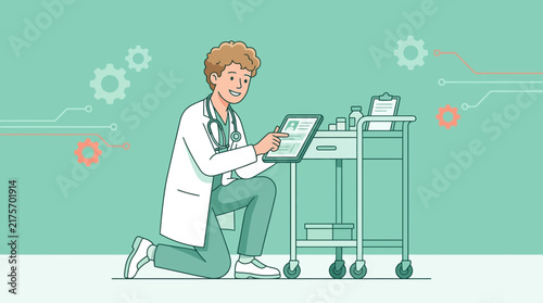 Doctor Reviewing Medical Chart on Tablet, Healthcare Technology Concept