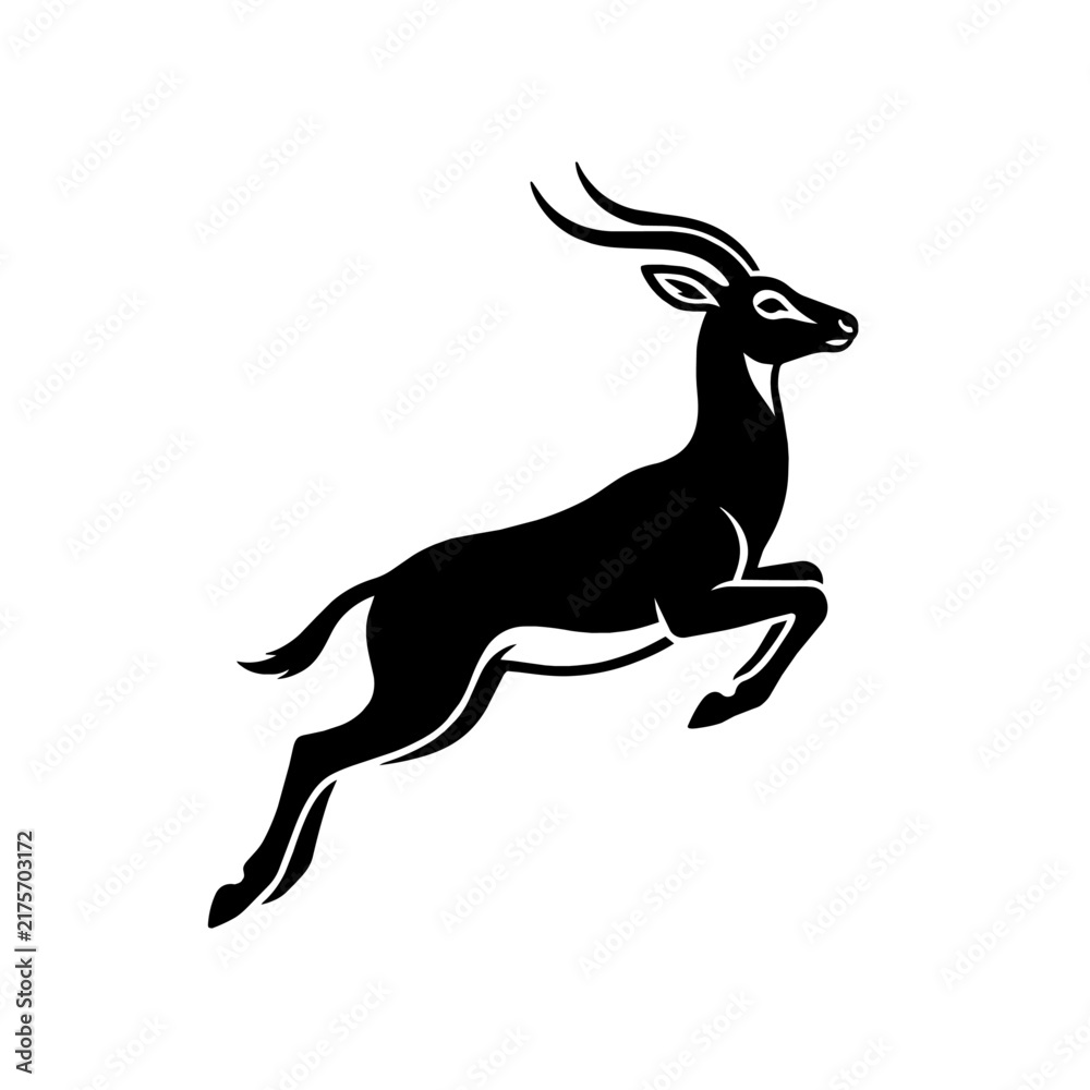 Fototapeta premium Black silhouette of a jumping gazelle or antelope vector