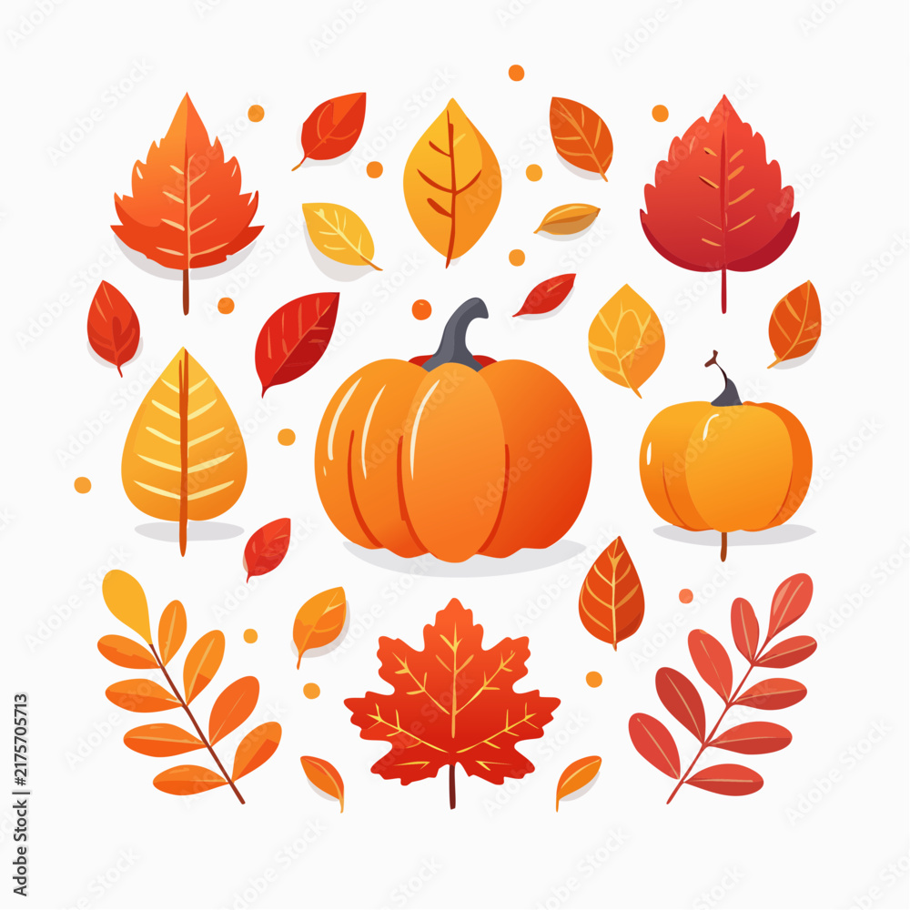 Fototapeta premium Autumn Leaves Pumpkins and Botanical Elements Set