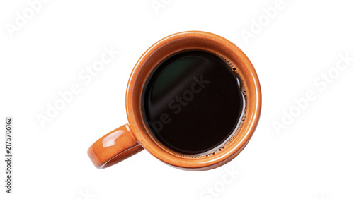 фотографія Top view of black coffee cup with crema isolated on transparent background