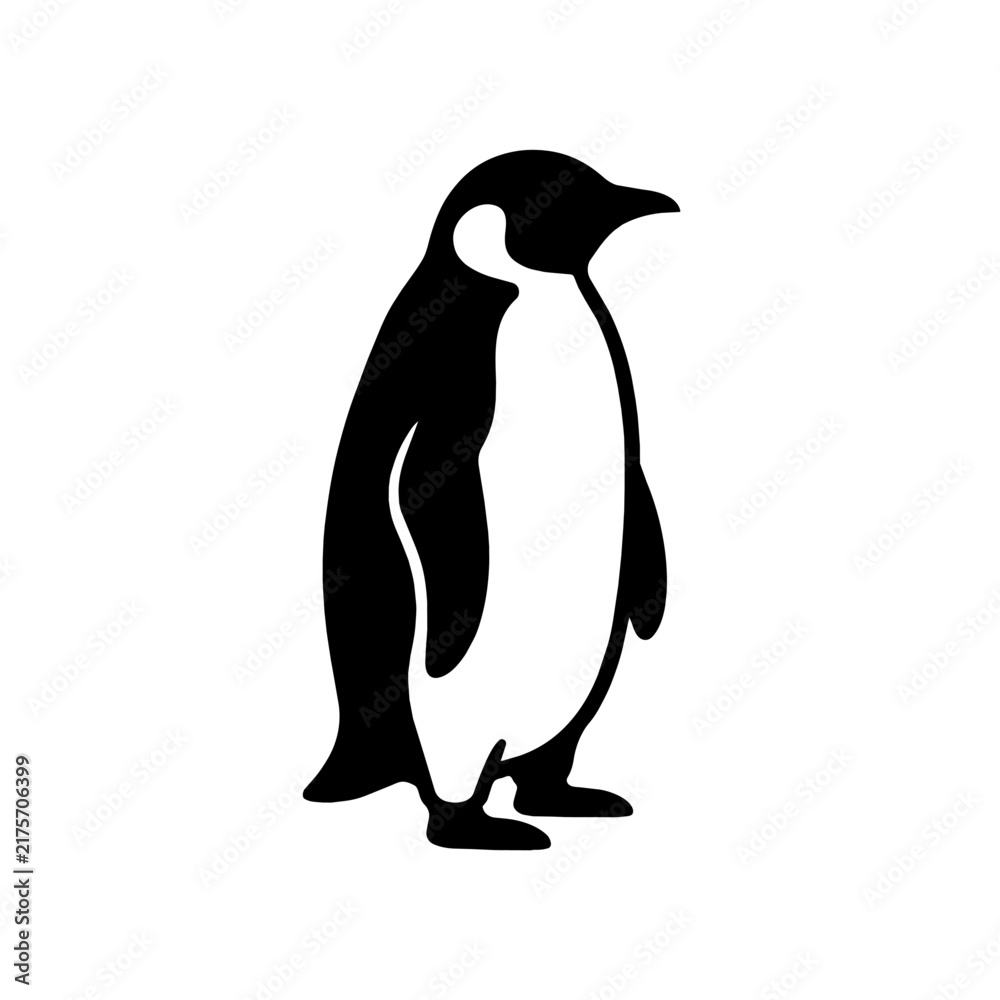 Fototapeta premium Black and white emperor penguin silhouette vector