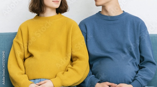 A pregnant individual: young Caucasian couple of zoomers on a maternity leave