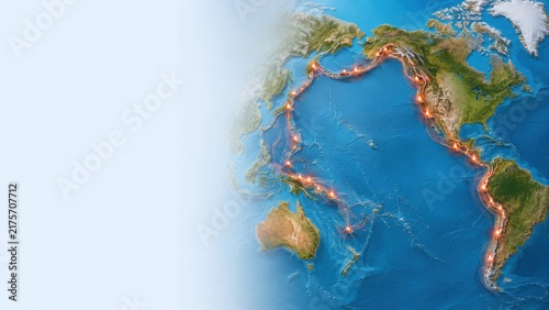 Pacific Ring of Fire Volcano Belt World Map with Copy Space