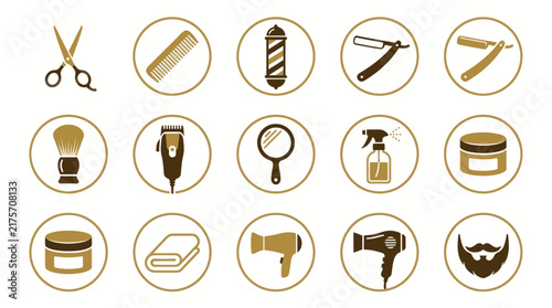 Obraz na płótnie Collection of Barber Shop Tools and Accessories Icons.