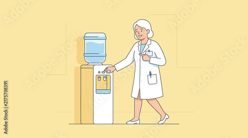 Doctor Getting Water From Cooler