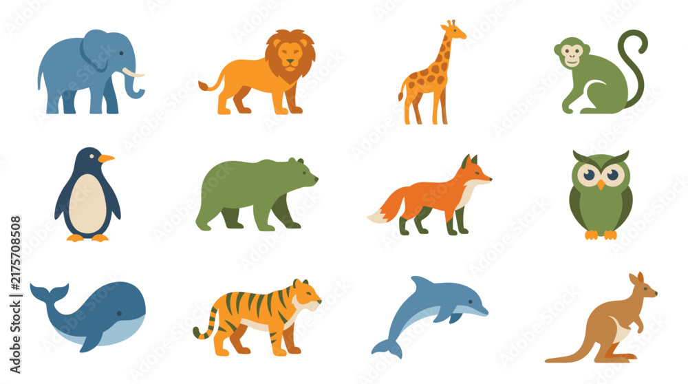 Obraz premium Collection of Diverse Cartoon Animals in Various Poses.