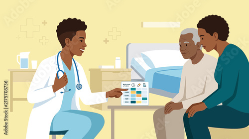 Doctor Explains Medical Chart to Elderly Patient and Family