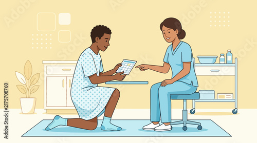 Doctor Explains Medical Chart to Patient in Examination Room
