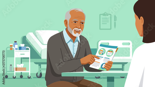 Doctor Explains Medical Chart to Senior Patient in Hospital Room
