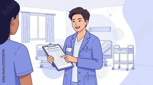 Doctor Explains Medical Chart to Patient in Hospital Room