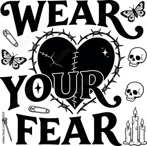 Wear your fear broken heart with barbed wire and gothic elements for emo fashion.