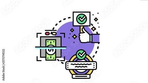 Certificate of authenticity concept with icons symbolizing document verification, authentication sign, financial security check, and quality guarantee for proof of value