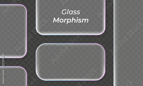 Glassmorphism Transparent Isolated Vector Background Template with Glowing Neon Edge Glass Cards