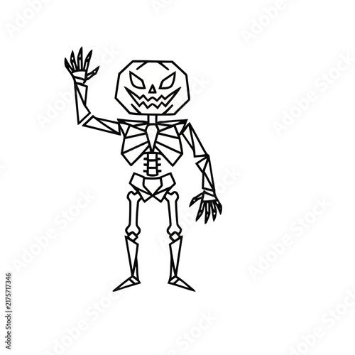 Skeleton with Jack-o'-lantern head waving