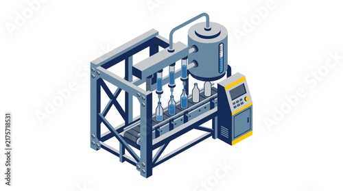 Automated Industrial Bottling Machine with Control Panel.