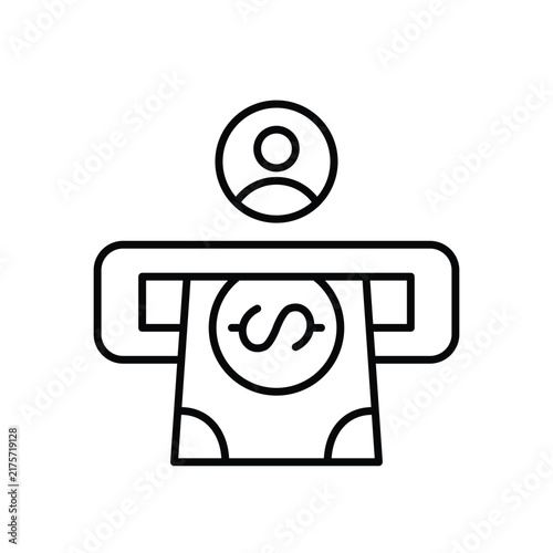 ATM transaction user, cash withdrawal profile. Pixel perfect, editable stroke vector icon